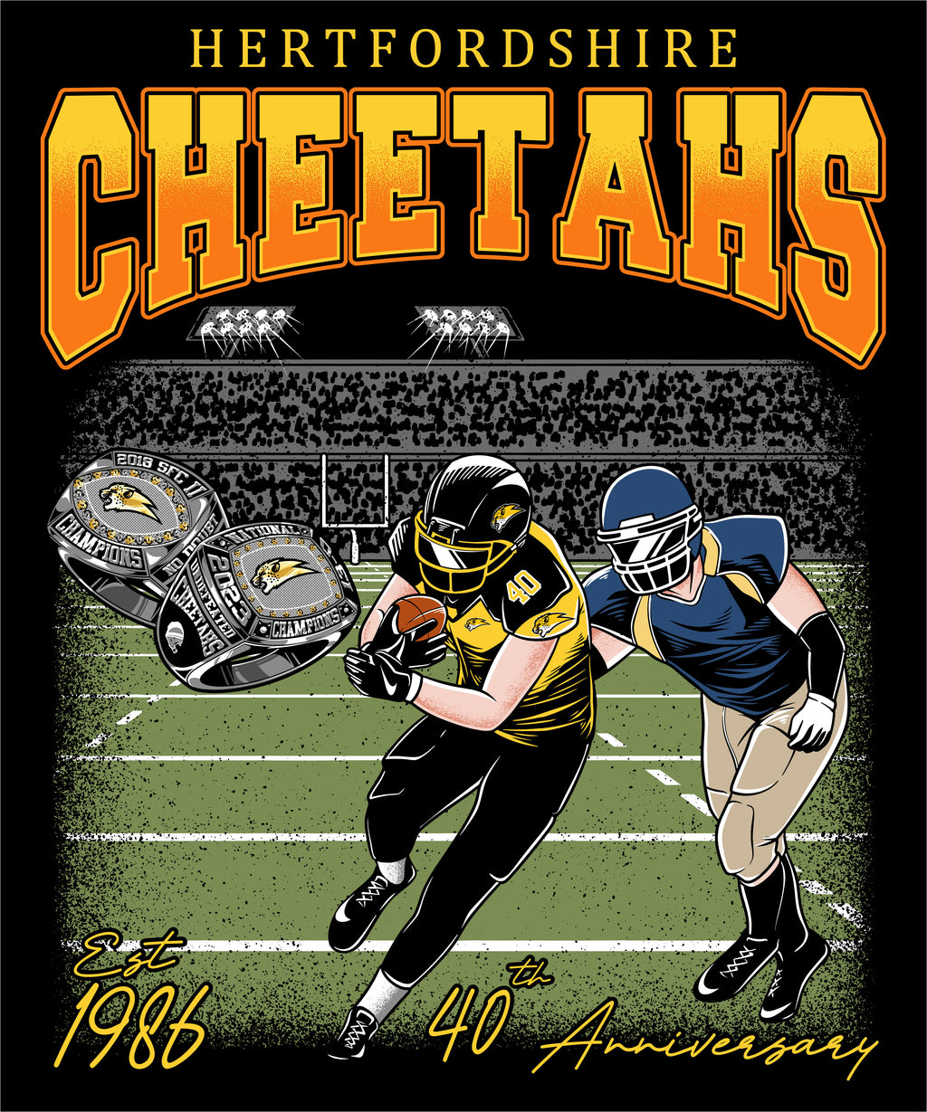 Hertfordshire Cheetahs T Shirt - Black - 40th Year Anniversary