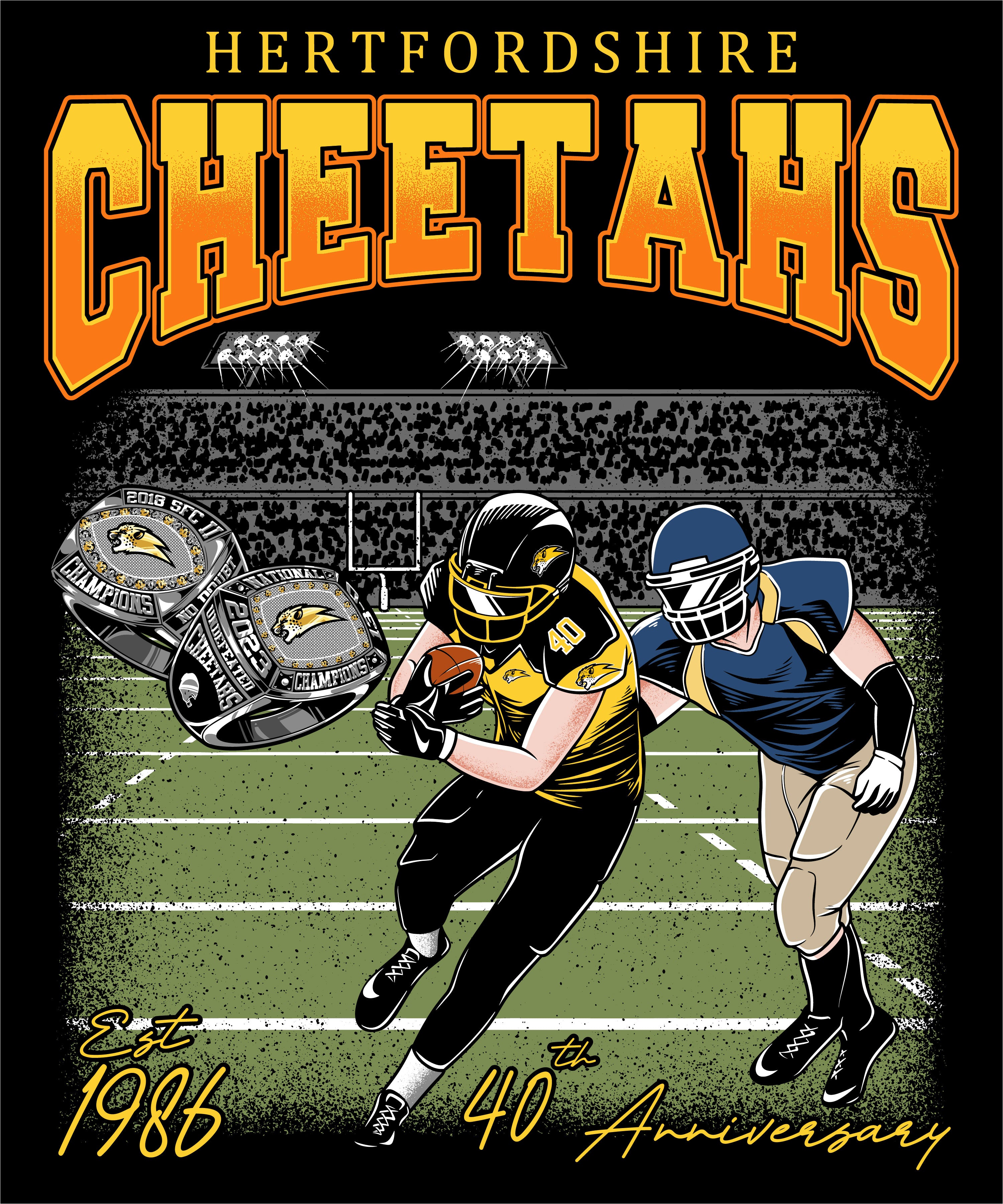 Hertfordshire Cheetahs T Shirt - Black - 40th Year Anniversary
