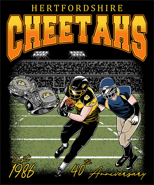 Hertfordshire Cheetahs T Shirt - Black - 40th Year Anniversary