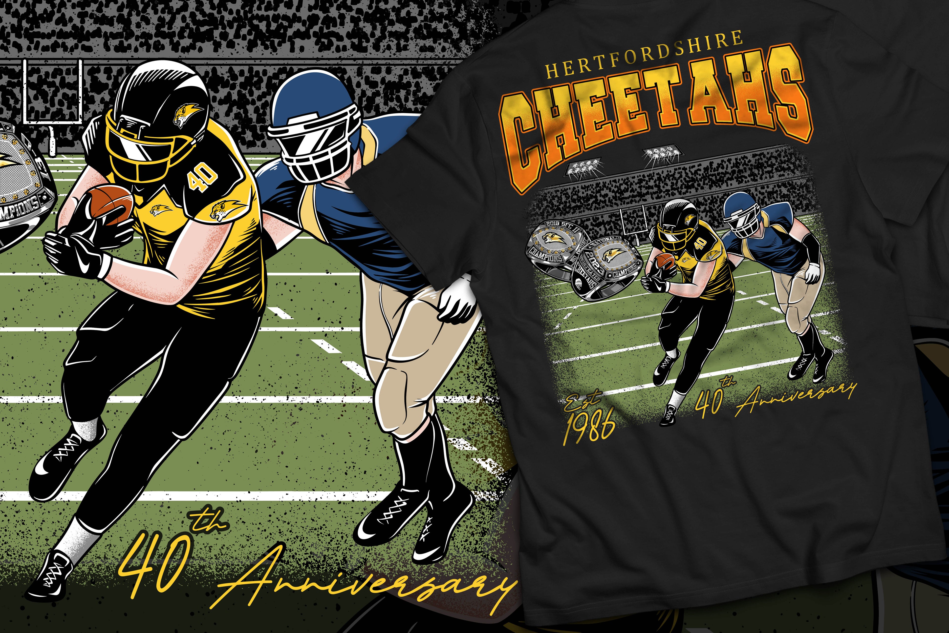 Hertfordshire Cheetahs T Shirt - Black - 40th Year Anniversary
